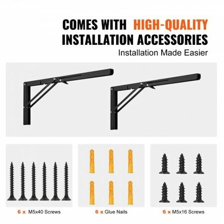 Shelf Bracket Foldable, 61.3 cm L 2 Pcs , Heavy Duty Floating Shelf Brackets, Brackets for Shelves, 5mm Thick Matte Black L Shelf Bracket,Steel Shelving Brackets with 136 kg Load Capacity