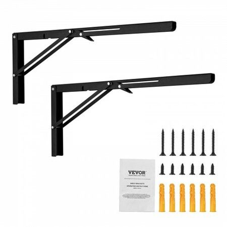 Shelf Bracket Foldable, 61.3 cm L 2 Pcs , Heavy Duty Floating Shelf Brackets, Brackets for Shelves, 5mm Thick Matte Black L Shelf Bracket,Steel Shelving Brackets with 136 kg Load Capacity