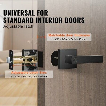 Entry Lever Door Handle, 1 PC Black Entry Knob, Lock and Key Locking Lever Set, Contemporary Square Door Lever, Reversible for Right and Left Sided Doors, 45° Rotation to Open, for Front Door