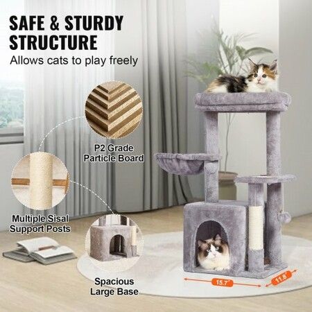 Cat Tree 80 cm Cat Tower with Cat Condo Sisal Scratching Post Light Grey