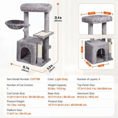 Cat Tree 80 cm Cat Tower with Cat Condo Sisal Scratching Post Light Grey