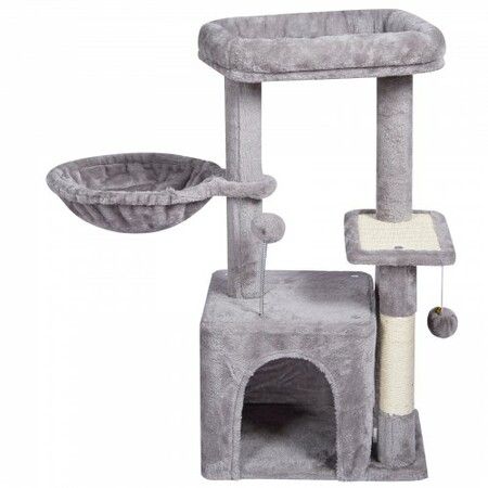 Cat Tree 80 cm Cat Tower with Cat Condo Sisal Scratching Post Light Grey