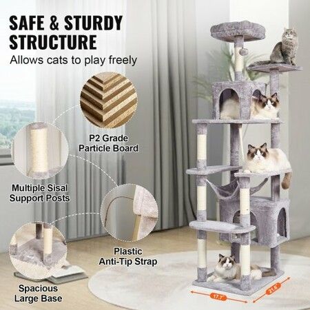 Cat Tree 183 cm Cat Tower with 2 Cat Condos Scratching Post Light Grey