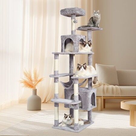 Cat Tree 183 cm Cat Tower with 2 Cat Condos Scratching Post Light Grey