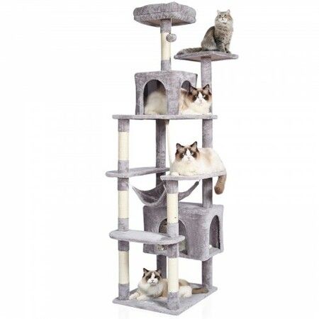 Cat Tree 183 cm Cat Tower with 2 Cat Condos Scratching Post Light Grey