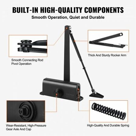 Door Closer, Automatic Door Closer Commercial or Residential Use for Door Weights 85 kg, Adjustable Size Hydraulic Buffer Door Closers Heavy Duty Cast Aluminum Body, Easy Install, Black