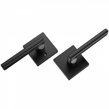 Passage Door Handle, 1 Pack Matte Black Door Lever, Left or Right Handing Reversible Lever Non-Locking, 45° Rotation to Open, Square Interior Door Handles for Hallways, Closets, Meeting Spaces