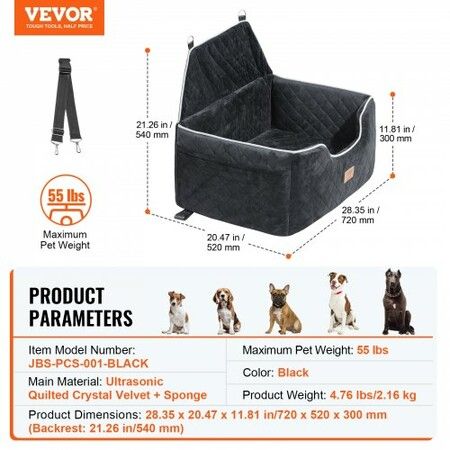 Dog Booster Car Seat Pet Car Seat for Medium Large Dog up to 24.9 kg Black