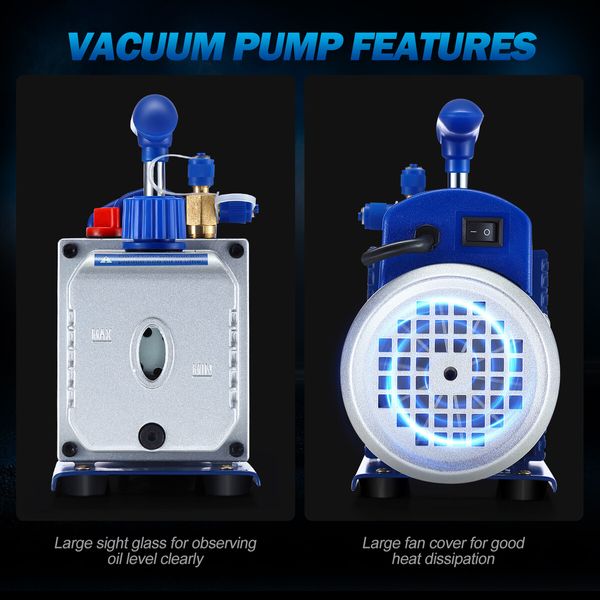 3CFM Vacuum Pump 1 Stage 220V for Refrigerant Air Conditioning AC Conditioner HVAC Refrigeration Food Clothes Packaging Car Maintenance Wine Degassing