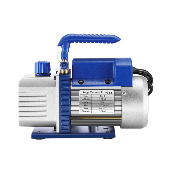 3CFM Vacuum Pump 1 Stage 220V for Refrigerant Air Conditioning AC Conditioner HVAC Refrigeration Food Clothes Packaging Car Maintenance Wine Degassing