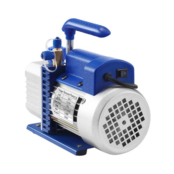 3CFM Vacuum Pump 1 Stage 220V for Refrigerant Air Conditioning AC Conditioner HVAC Refrigeration Food Clothes Packaging Car Maintenance Wine Degassing