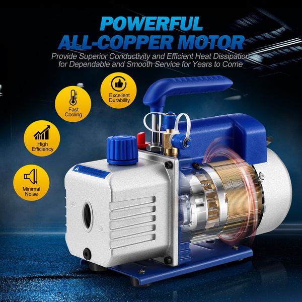 3CFM Vacuum Pump 1 Stage 220V for Refrigerant Air Conditioning AC Conditioner HVAC Refrigeration Food Clothes Packaging Car Maintenance Wine Degassing