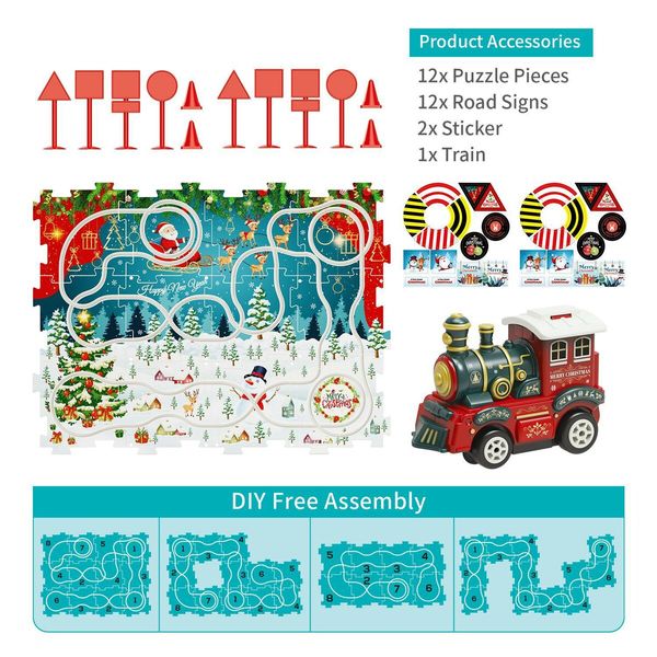 25Pcs Puzzle Racer Train Set Toys, Christmas Toy-Theme Puzzle Track Play Set with a Christmas Train