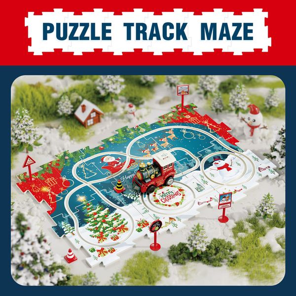 25Pcs Puzzle Racer Train Set Toys, Christmas Toy-Theme Puzzle Track Play Set with a Christmas Train