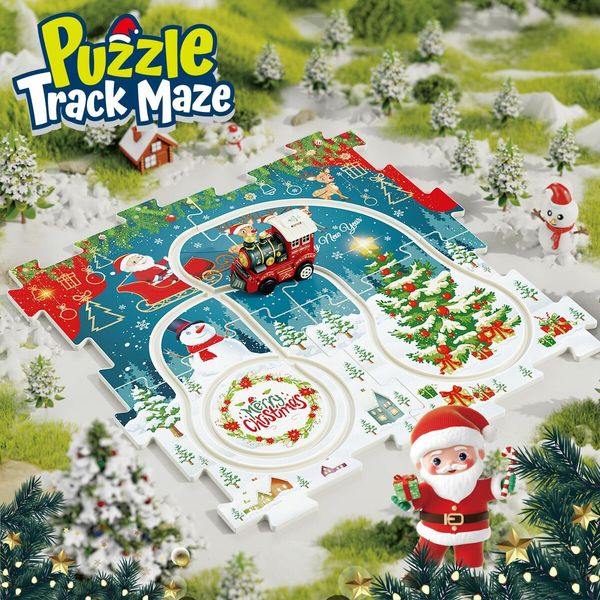 25Pcs Puzzle Racer Train Set Toys, Christmas Toy-Theme Puzzle Track Play Set with a Christmas Train