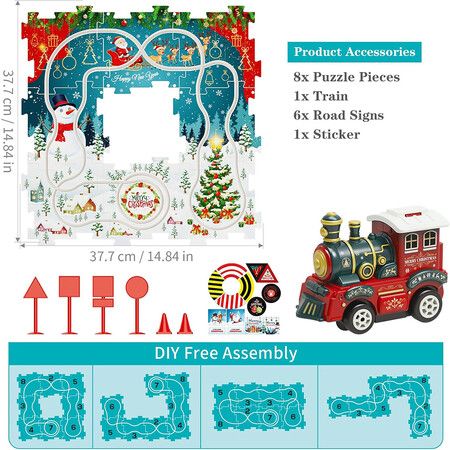 15Pcs Puzzle Racer Train Set Toys, Christmas Toy-Theme Puzzle Track Play Set with a Christmas Train