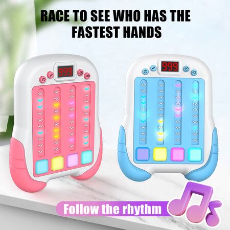 Interactive Rhythm Game Machine for Kids, Handheld Music & Light Puzzle Toy, Quick Push Pop Game (Pink)