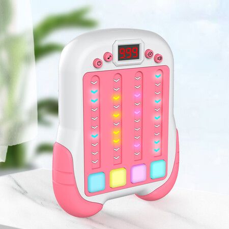 Interactive Rhythm Game Machine for Kids, Handheld Music & Light Puzzle Toy, Quick Push Pop Game (Pink)