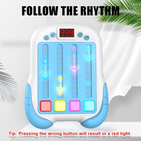 Interactive Rhythm Game Machine for Kids, Handheld Music & Light Puzzle Toy, Quick Push Pop Game (Blue)