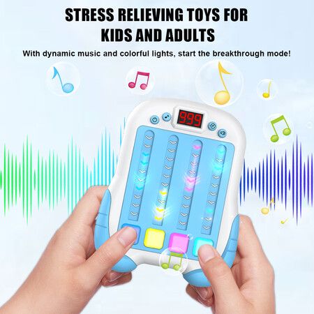 Interactive Rhythm Game Machine for Kids, Handheld Music & Light Puzzle Toy, Quick Push Pop Game (Blue)