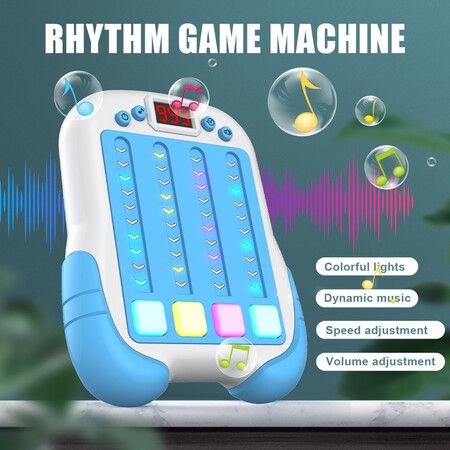 Interactive Rhythm Game Machine for Kids, Handheld Music & Light Puzzle Toy, Quick Push Pop Game (Blue)