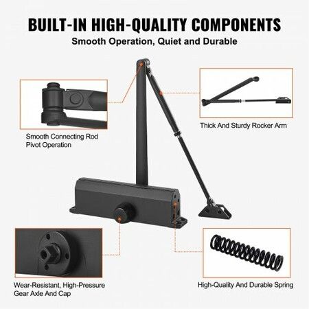 Door Closer, Automatic Door Closer Commercial or Residential Use for Door Weights 150 kg, Adjustable Size Hydraulic Buffer Door Closers Heavy Duty Cast Aluminum Body, Easy Install, Black