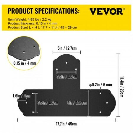 Black T Mending Plate T-shape 8 PCs 6" Flat Connector Post to Beam Bracket