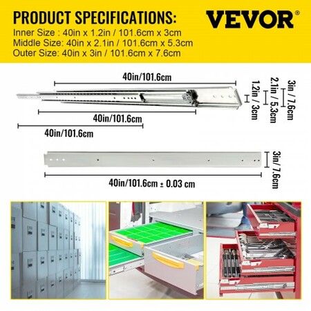 Drawer Slide Soft Close Drawer 1Pair 40" Ball Bearing Full Extension 500lb