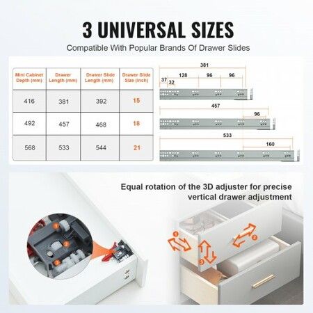 6 Pairs of 381mm Drawer Bottom Side Mount Rails, Heavy Duty Full Ball Bearing Extension Steel Track, Soft-Close Noiseless Guide Glides Cabinet Kitchen Runners with Locking Mechanism, 100 Lbs