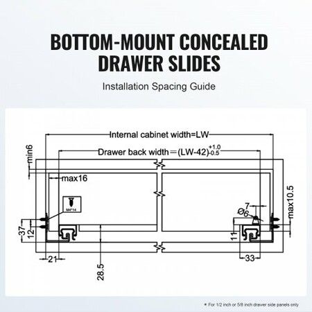 6 Pairs of 381mm Drawer Bottom Side Mount Rails, Heavy Duty Full Ball Bearing Extension Steel Track, Soft-Close Noiseless Guide Glides Cabinet Kitchen Runners with Locking Mechanism, 100 Lbs