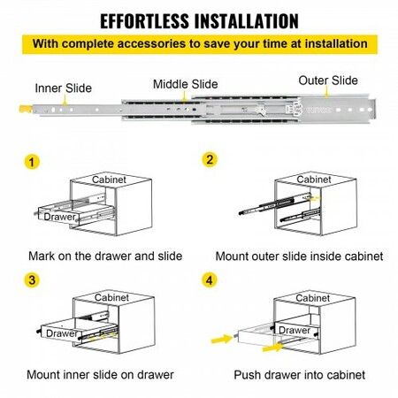 Drawer Slides with Lock, 1 Pair 36 inch, Heavy-Duty Industrial Steel up to 500 lbs Capacity, 3-Fold Full Extension, Ball Bearing Lock-in & Lock-Out, Side Mount