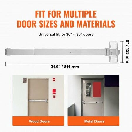 Push Bar Door Locks, Stainless Steel Panic Bars for Exit Doors, with Exterior Lever and 3 Keys, Push Bar Panic Exit Device Door Hardware for Metal Wood Door, for Left and Right Handed Doors