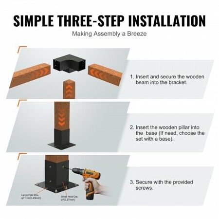 Pergola Bracket Kit 101x101mm, 4pcs 3-Way Heavy Duty Corner Bracket Woodworks DIY Post Base Kit, Easy Installation Wooden Beams for Gazebos, Patio Pergolas, Log Cabin Outdoor Pergola Hardware