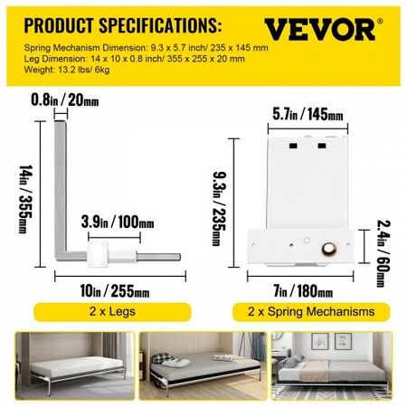 DIY Murphy Bed Springs Mechanism Hardware Kit Horizontal for Twin Size Bed
