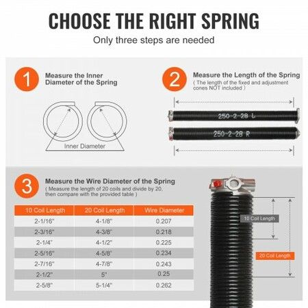 Garage Door Torsion Springs, Pair of Φ6.35 x Φ50.8 x 711.2mm, 16000 Cycles, Garage Door Springs with Non-Slip Winding Bars, Gloves and Mounting Wrench, Electrophoresis Coated for Replacement