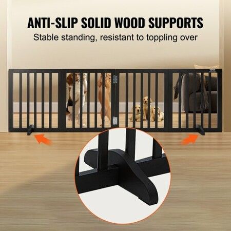 Free Standing Dog Gate 24x80.3 inch Freestanding Pet Gate Foldable Brown