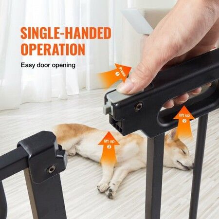 Baby Gate, 749-1468 mm Extra Wide, 762 mm High, Dog Gate for Stairs Doorways and House, Easy Step Walk Thru Auto Close Child Gate Pet Security Gate with Pressure Mount and Wall Mount Kit, Black