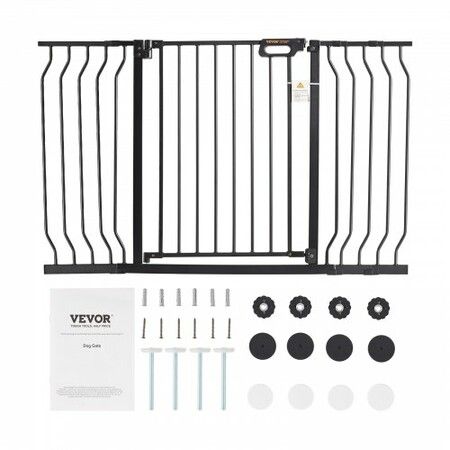 Baby Gate, 749-1468 mm Extra Wide, 762 mm High, Dog Gate for Stairs Doorways and House, Easy Step Walk Thru Auto Close Child Gate Pet Security Gate with Pressure Mount and Wall Mount Kit, Black