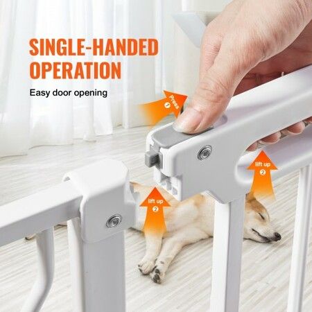 Baby Gate, 749-1468 mm Extra Wide, 762 mm High, Dog Gate for Stairs Doorways and House, Easy Step Walk Thru Auto Close Child Gate Pet Security Gate with Pressure Mount and Wall Mount Kit, White