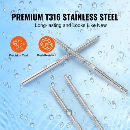 122 Pack Cable Railing Swage Threaded Stud Tension End Fitting Terminal for 3.2mm Deck Cable Railing, T316 Stainless Steel, Cable Railing Tensioner 3.2mm for Wood/Metal Post, Silver