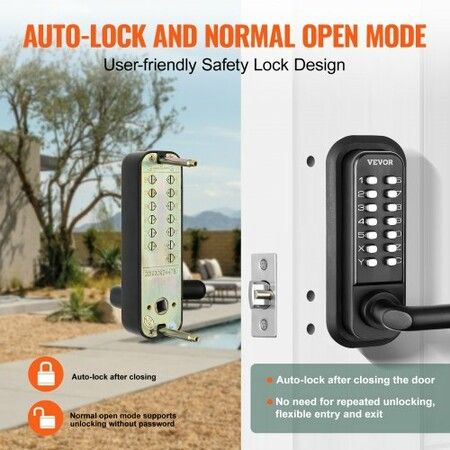 Mechanical Keyless Entry Door Lock, 14 Digit Keypad, Water-proof Zinc Alloy, Double-sided Embedded Outdoor Gate Door Locks Set with Keypad and Handle, Easy to Install, for Garden, Garage, Yard