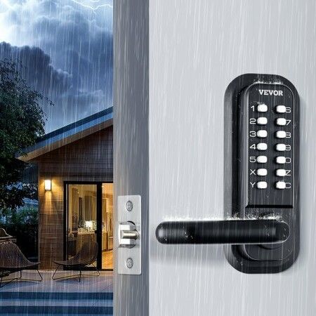 Mechanical Keyless Entry Door Lock, 14 Digit Keypad, Water-proof Zinc Alloy, Double-sided Embedded Outdoor Gate Door Locks Set with Keypad and Handle, Easy to Install, for Garden, Garage, Yard