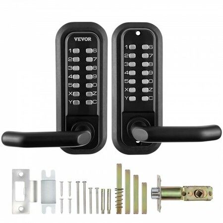 Mechanical Keyless Entry Door Lock, 14 Digit Keypad, Water-proof Zinc Alloy, Double-sided Embedded Outdoor Gate Door Locks Set with Keypad and Handle, Easy to Install, for Garden, Garage, Yard