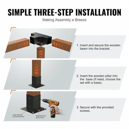 Pergola Bracket Kit 101x101mm, 2pcs 4-Way Heavy Duty Corner Bracket Woodworks DIY Post Base Kit, Easy Installation Wooden Beams for Gazebos, Patio Pergolas, Log Cabin Outdoor Pergola Hardware