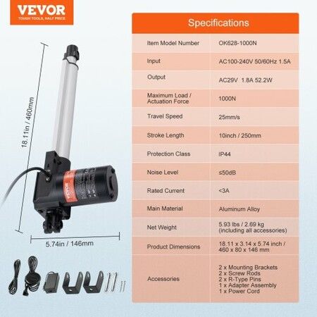 24V Linear Actuator Kit 10 Inch 0.98