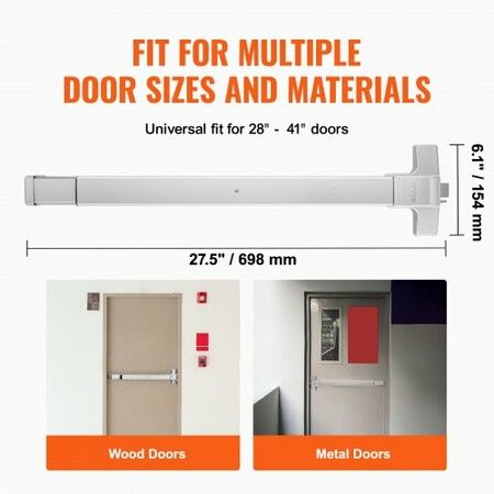 Push Bar Door Locks, Carbon Steel Panic Bars for Exit Doors, with Exterior Lever and 3 Keys, Push Bar Panic Exit Device Door Hardware for Metal Wood Door, for Left and Right Handed Doors