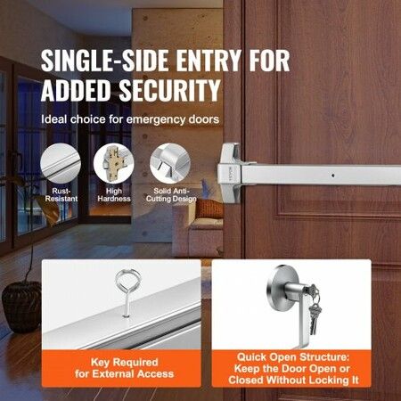 Push Bar Door Locks, Carbon Steel Panic Bars for Exit Doors, with Exterior Lever and 3 Keys, Push Bar Panic Exit Device Door Hardware for Metal Wood Door, for Left and Right Handed Doors