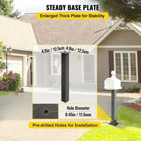 Mailbox Post Stand Mail Box Post 43" Black Powder-Coated Steel for Outdoor