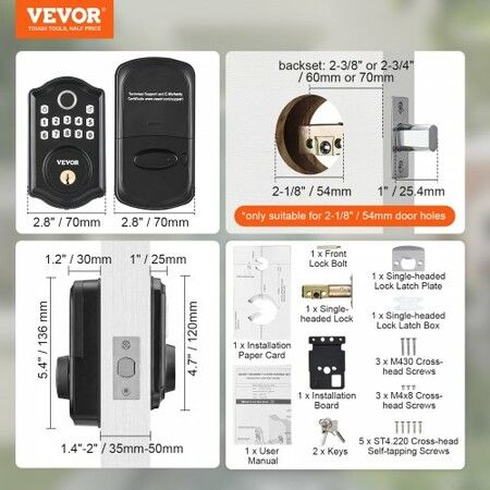 Fingerprint Door Lock, Keyless Entry Door Lock with Fingerprint/Keypad Code/Key, Auto Lock, Anti-Peeking Password, IP 63 Rating for Front Door, Electronic Keypad Deadbolt with 300 Users