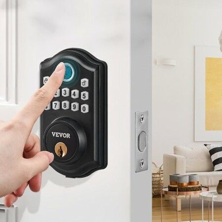 Fingerprint Door Lock, Keyless Entry Door Lock with Fingerprint/Keypad Code/Key, Auto Lock, Anti-Peeking Password, IP 63 Rating for Front Door, Electronic Keypad Deadbolt with 300 Users